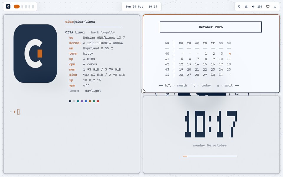 Daylight theme: light blue-white desktop with navy text and orange accents